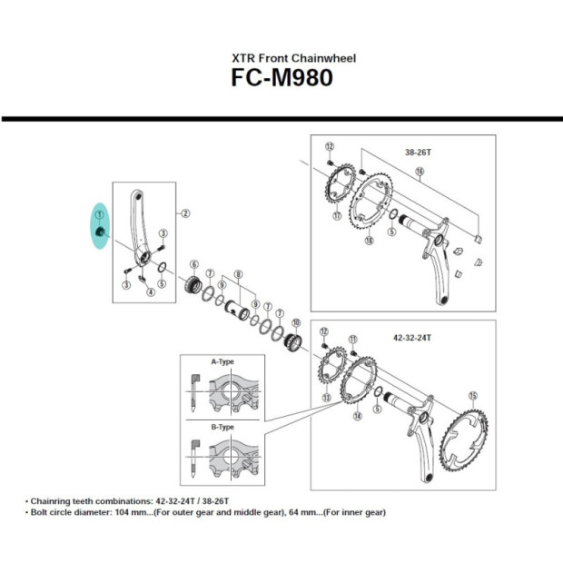 Shimano Hollowtech 2 XTR M980 Crankset Bolt - Y1LR13000