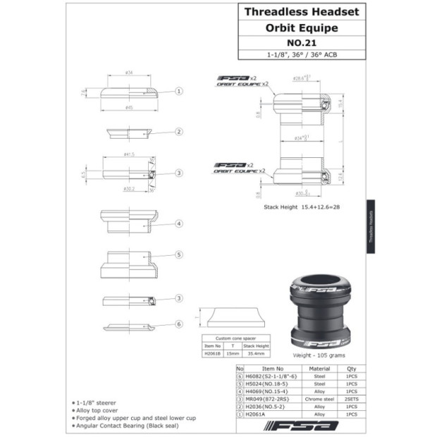 FSA Orbit Equipe NO21 Headset - [EC34/28.6-EC34/30]