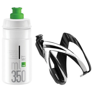 Elite CEO Bottle + Bottle Cage Kit 350ml Black/White-Green