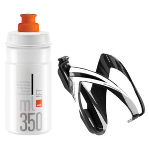 Elite CEO Bottle + Bottle Cage Kit 350ml Black/White-Orange