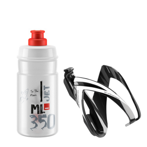 Elite CEO Bottle + Bottle Cage Kit 350ml Black/Clear-Red