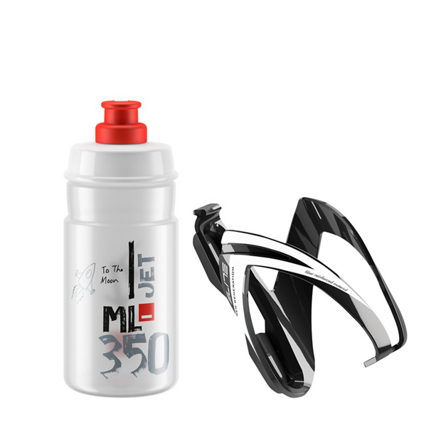 Elite CEO Bottle + Bottle Cage Kit 350ml Black/Clear-Red