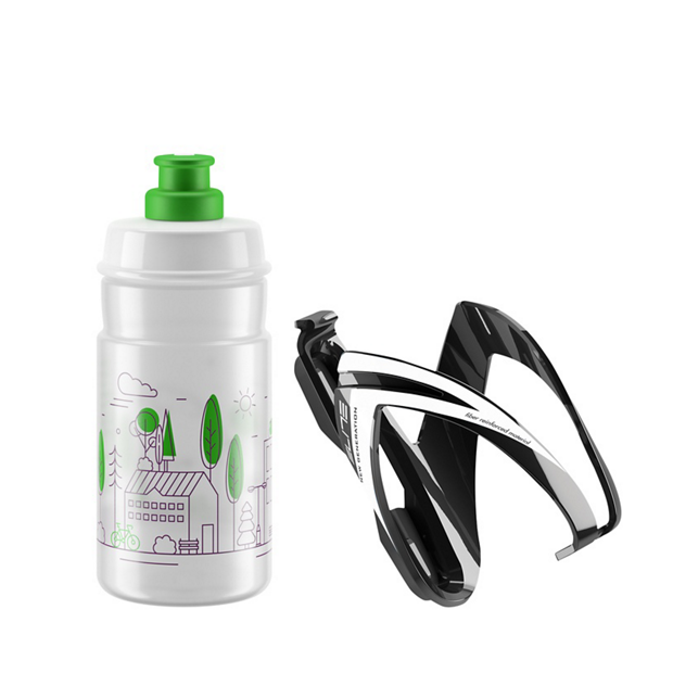 Elite CEO Bottle + Bottle Cage Kit 350ml Black/Clear-Green