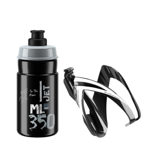 Elite CEO Bottle + Bottle Cage Kit 350ml Black/Black