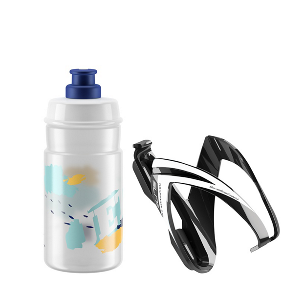 Elite CEO Bottle + Bottle Cage Kit 350ml Black/Clear-Blue