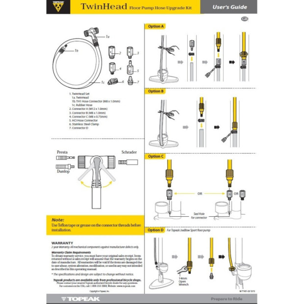 Topeak TwinHead Floor Pump Hose Upgrade Kit - TTH-01