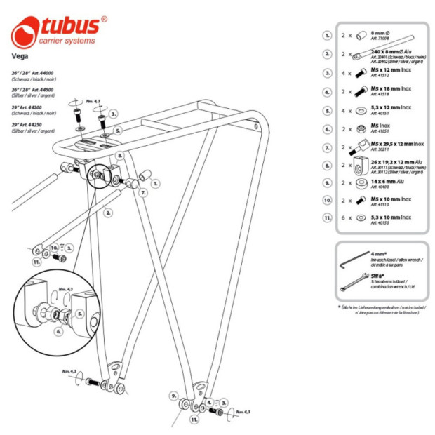 Tubus Vega Classic 29' Rack Black - 44200