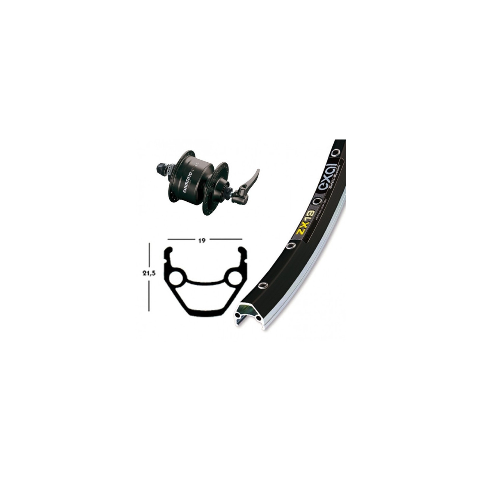 Wheel Hub Dynamo 28' Shimano DH3N72 / Exal ZX 19 Black 622/19