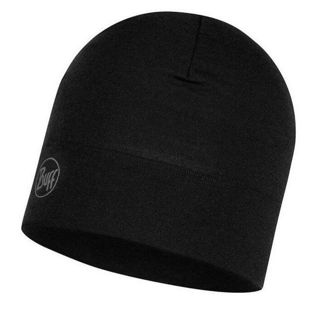 Buff Midweight Merino Wool Beanie - Solid Black