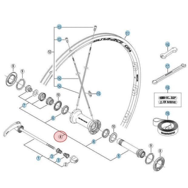 Shimano Dura Ace WH-7900 Complete Front Hub Axle - 100 mm - Center Lock