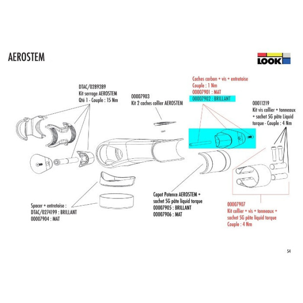 Look Aerostem kit carbon shiny covers + screws + spacers